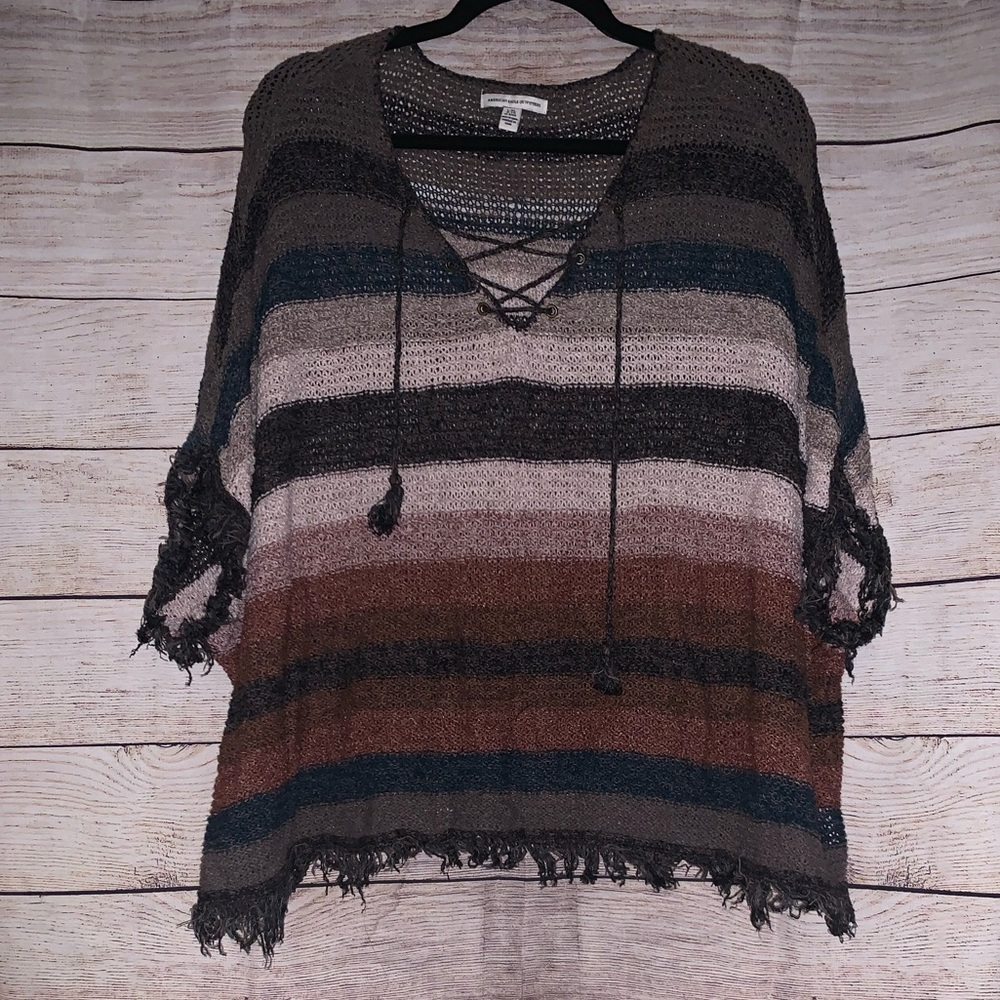 American Eagle Frayed Poncho Size L/XL - Picture 1 of 12